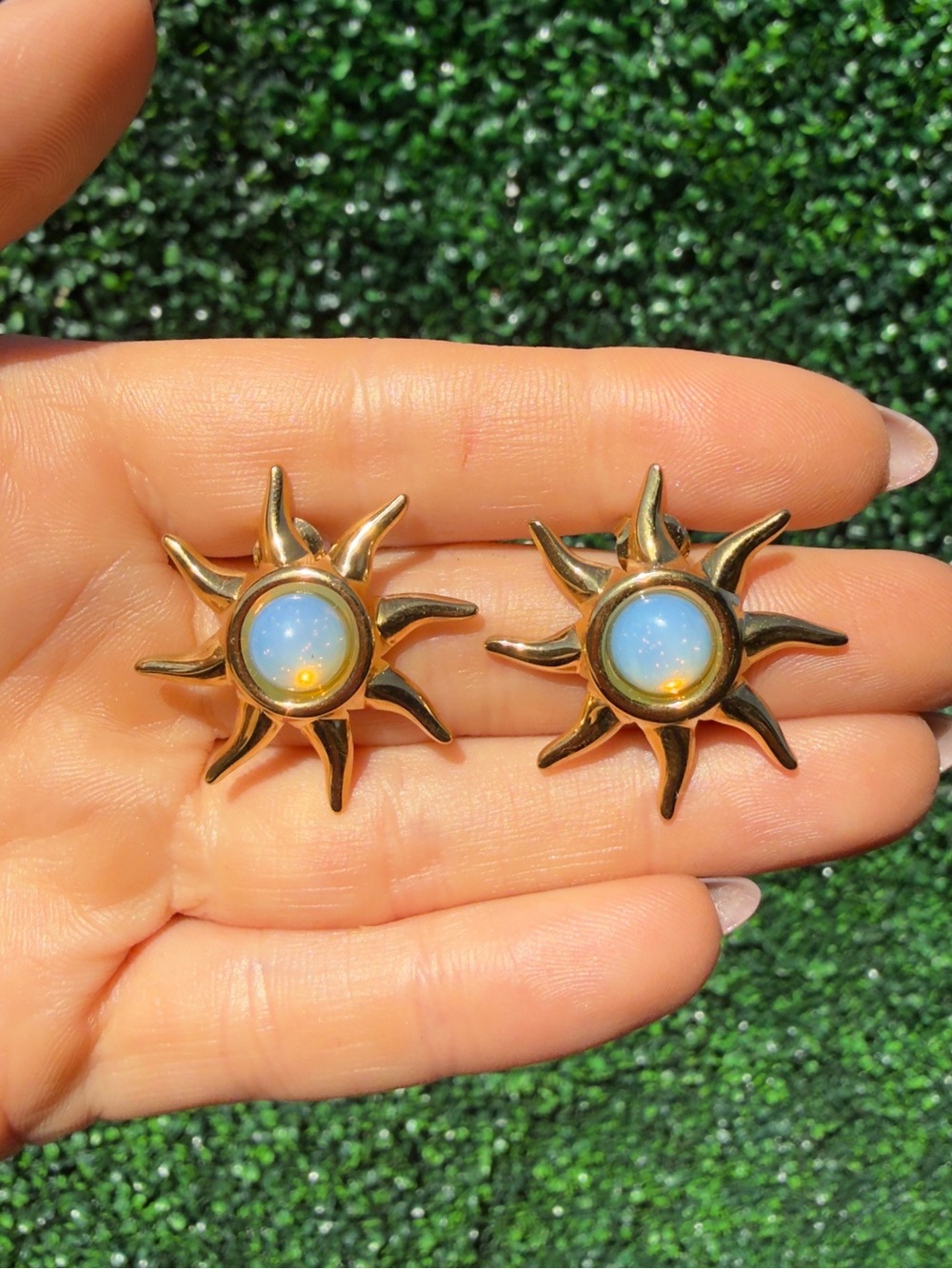 18k Gold Plated - Gold Opal Sunburst Earrings - waterproof tarnish resistant